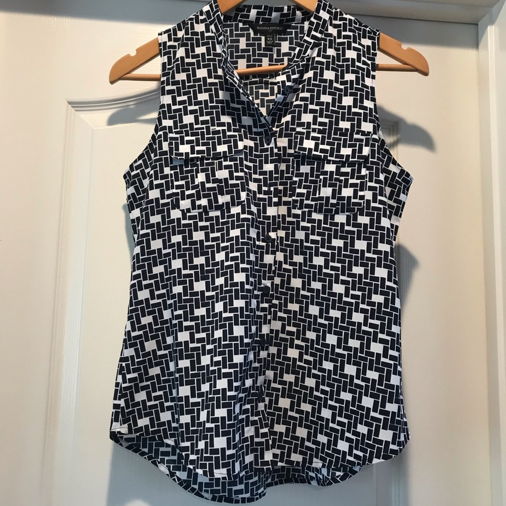 Banana Republic Navy Blue Geometric Blouse